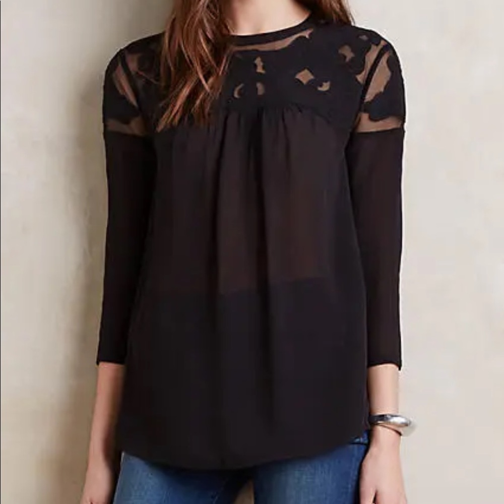 Anthropologie Sz 12 Lace Yoke Blouse by Vanessa Virginia EUC